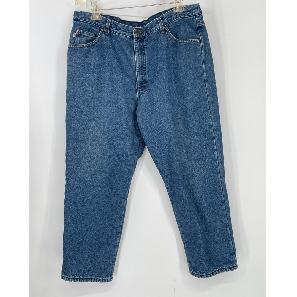 L.L. Bean Mens Jeans 38x27 Fleece Flannel Lined Relaxed Blue Denim Green‎ Lining